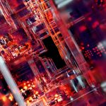 Circuitos digitais futuristas com efeitos luminosos, representando infraestrutura tecnológica e sistemas de inteligência artificial.